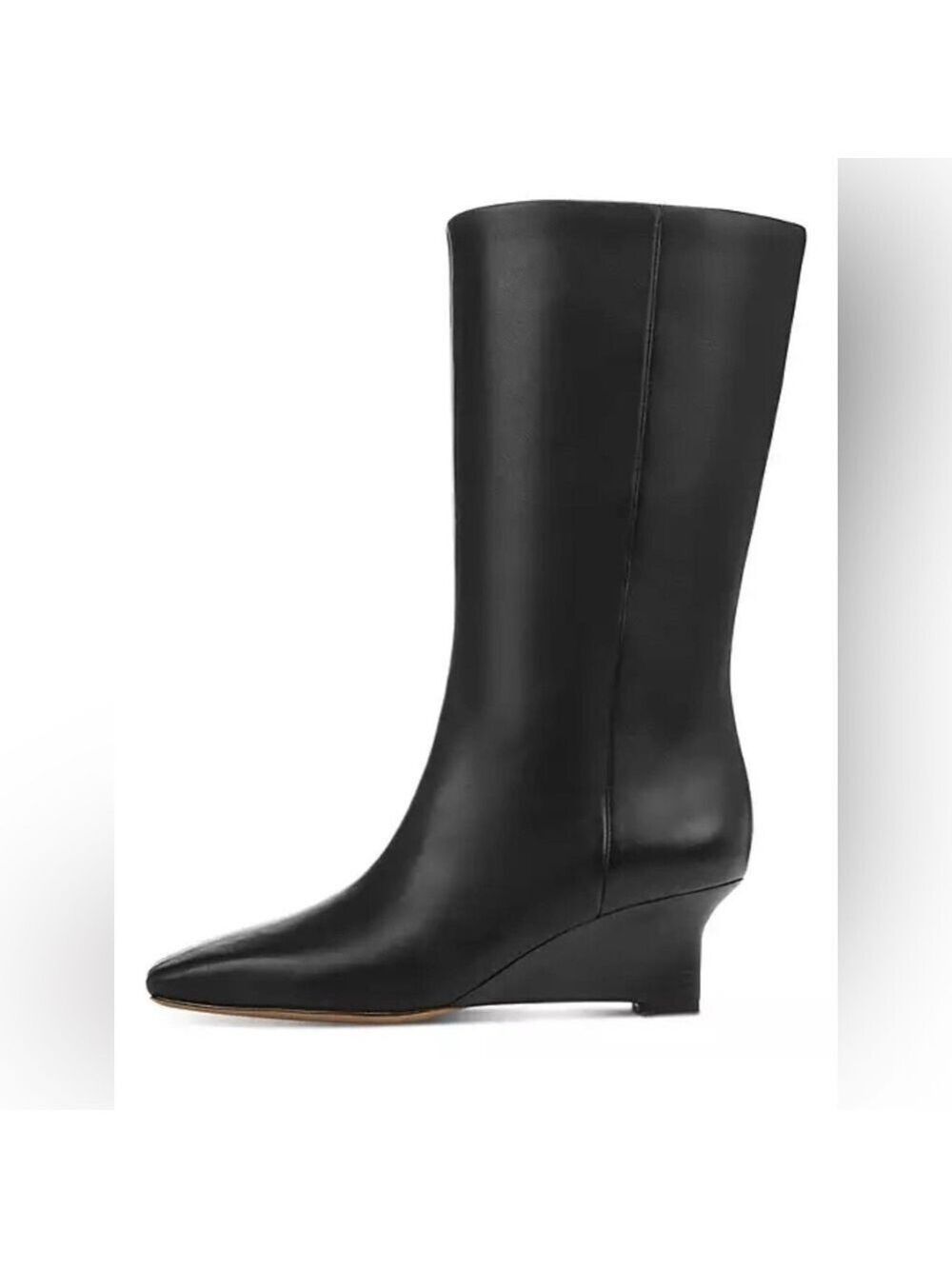 Vince Beverly Square Toe Leather Wedge Heel Boots - NWT